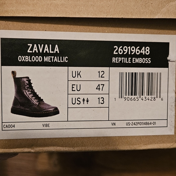 Dr. Martens Zavala Oxblood Metallic Reptile Emboss Combat men's 12.5 - Picture 5 of 12